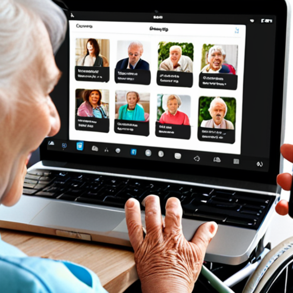 **

A diverse group of people (elderly, young adult, mother with child, person using a wheelchair) interacting with a simple, clean, and intuitive mobile app interface on various devices (smartphone, tablet, laptop). The app interface should feature clear icons, large buttons, and high contrast colors. The scene should be bright and welcoming, emphasizing usability.

**