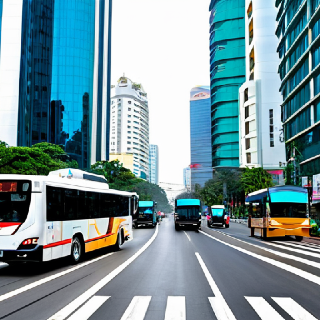 Smart Traffic Management in Ho Chi Minh City**

"A bustling street scene in Ho Chi Minh City, Vietnam, showcasing a modern intersection with smart traffic lights dynamically adjusting to real-time traffic flow. Sleek, modern public buses are seen navigating efficiently. In the background, contemporary high-rise buildings are visible. The sky is clear. The overall impression is one of organized urban mobility. Appropriate attire, safe for work, professional, perfect anatomy, natural proportions, high quality."

**