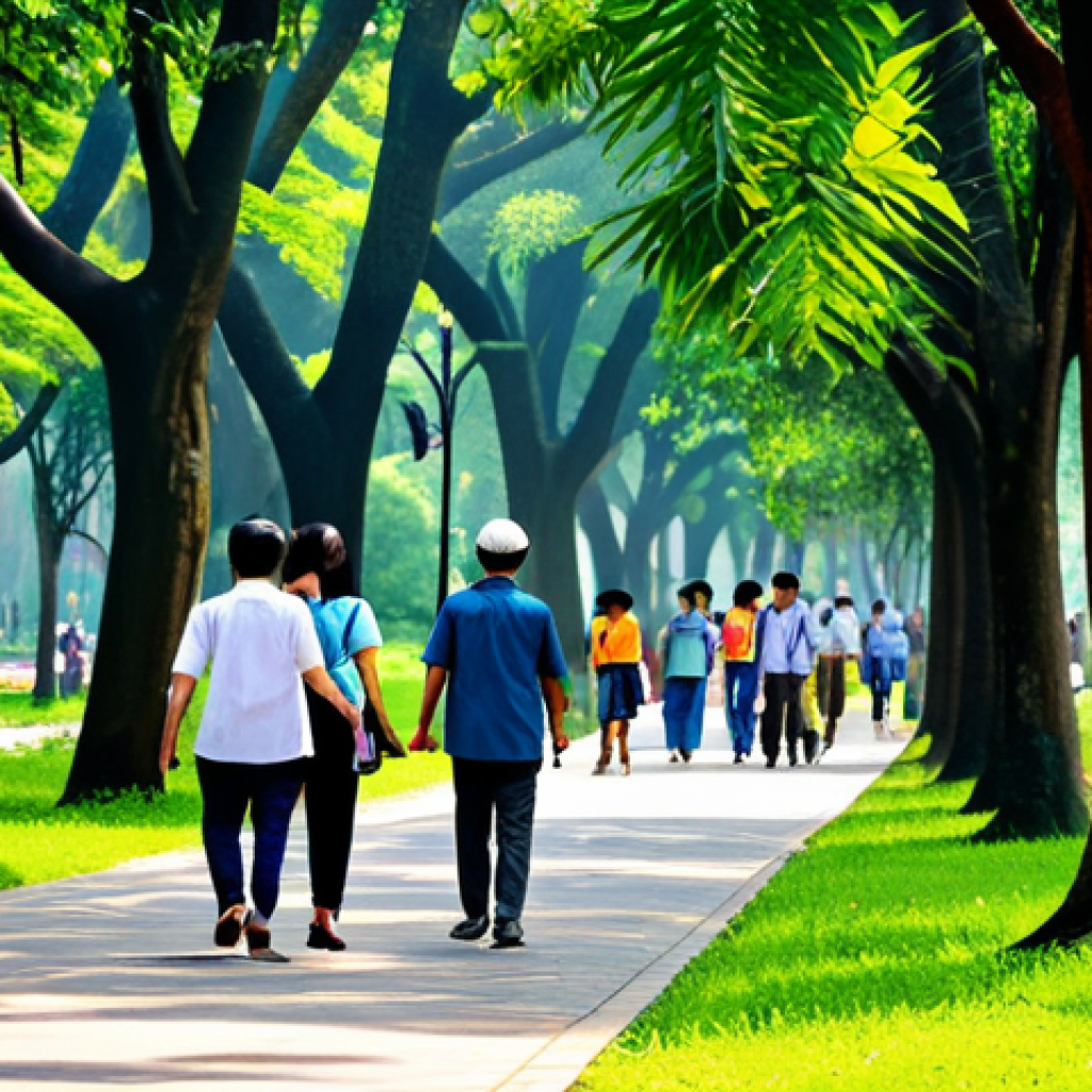 도시 재생과 워커블 시티 디자인 - Walk in the park**
A diverse group of people, fully clothed in comfortable, modest attire, are enjo...
