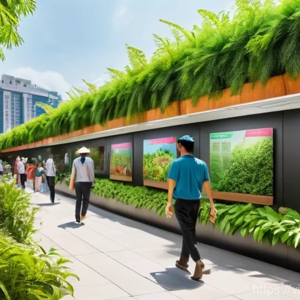 워커블 시티에서의 환경 교육 방안 - **Prompt:** "A vibrant, eco-friendly pedestrian street in a modern Vietnamese city. The pathway is l...
