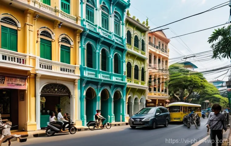 워커블 시티의 다문화적 접근법 - **Prompt:** A bustling street scene in Hoi An, Vietnam, at dusk. Ancient yellow-walled buildings wit...