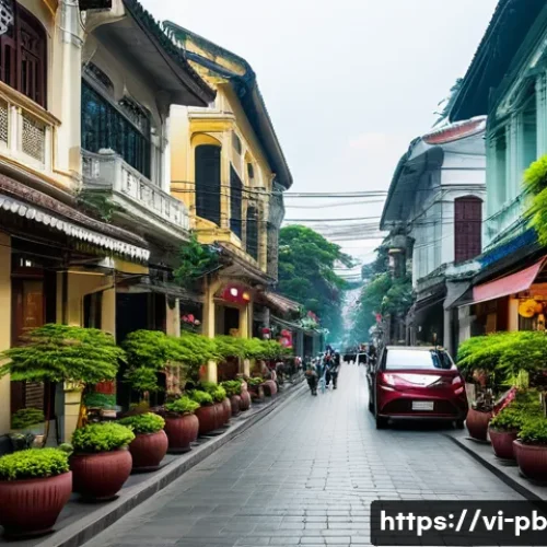 워커블 시티 디자인의 미래 전망 - A vibrant pedestrian street in Hanoi's Old Quarter during daytime, featuring wide, clear sidewalks l...