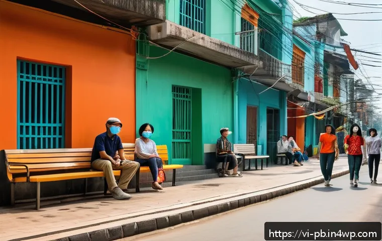 워커블 시티의 색채와 디자인 심리 - A vibrant urban pedestrian street in Ho Chi Minh City during daytime, featuring bright red, orange, ...