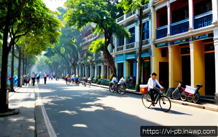 Home 26 워커블 시티의 공공 미술 프로젝트 사례 - Photorealistic wide-angle street scene in a walkable historic district of Hanoi, Vietnam, showing a ...