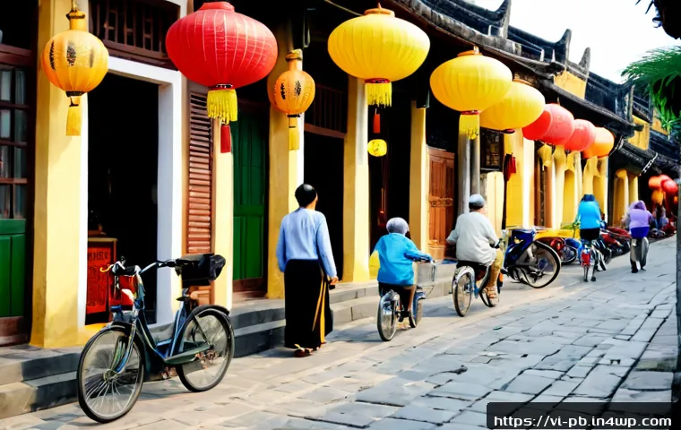 Home 15 워커블 시티에서의 지역 문화 보존 전략 - Photorealistic pedestrian-friendly historic street in Hoi An, Vietnam, early morning, restored ochre...