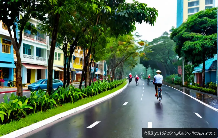 Home 15 워커블 시티 디자인의 생태학적 접근 - Photorealistic ecological walkable city street in Ho Chi Minh City, Vietnam, wide shaded pedestrian ...